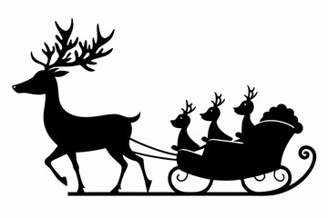 

Santa Claus is flying in sleigh with Christmas reindeer, santa's sleigh silhouette
