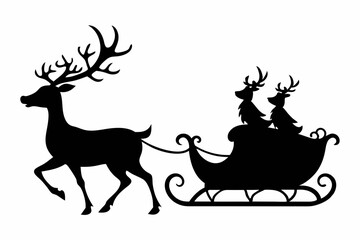 

Santa Claus is flying in sleigh with Christmas reindeer, santa's sleigh silhouette
