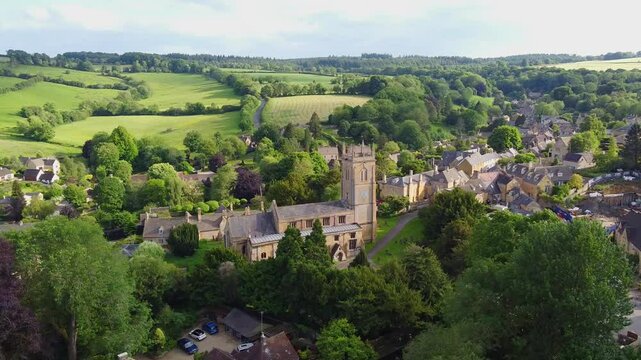 Blockley town of Cotswolds panoramic view, England