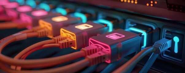 Network cables with glowing security icons, Internet Safety, secure internet connection