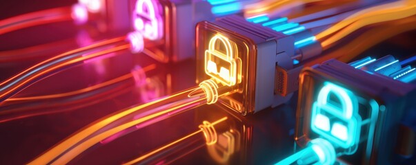 Network cables with glowing security icons, Internet Safety, secure internet connection