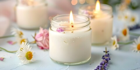 Create DIY Decor with Mason Jar Scented Candles and Dried Flowers. Concept Mason Jar Crafts, Scented Candles, Dried Flowers, DIY Decor, Home Decoration