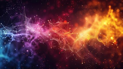 Fototapeta premium Abstract colorful light waves and connecting dots creating a dynamic and vibrant visual effect with depth and energy.