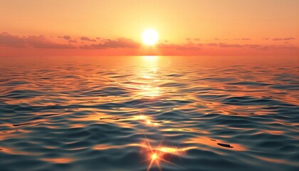 Fototapeta premium Serene Sunset Over Tranquil Sea, Warm Hues Reflecting on Calm Waters, Digital Illustration