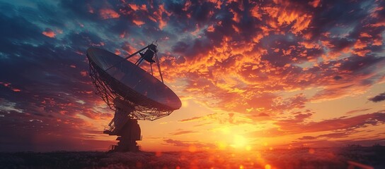 a satellite with a beautiful sunset background