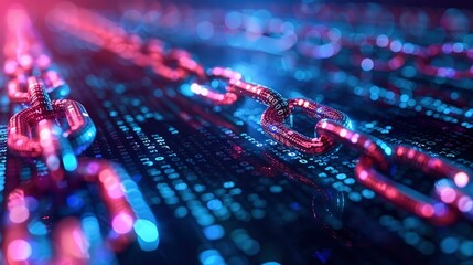 Abstract digital artwork of blockchain nodes interconnected with lines of code and data streams, illustrating the complexity and security of decentralized ledger technology.
