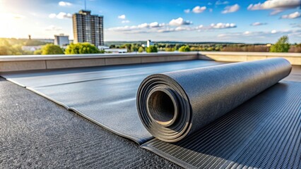 Roll of EPDM material on a modern roof , EPDM, Ethylene Propylene Diene Terpolymer, roofing, modern, construction, building