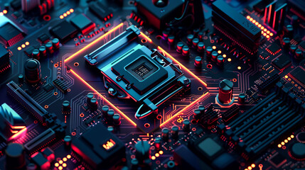 Fototapeta premium 3D isometric of processor design piece of motherboard