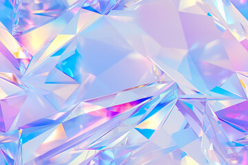 A seamless pattern of crystalline shapes in pastel colors, reflecting light in various hues, offering a delicate and ethereal aesthetic.