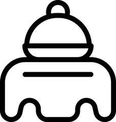 Restaurant cloche with closed lid standing on a serving tray, line icon design