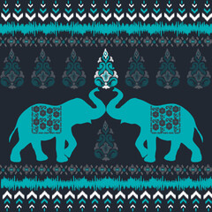 Thai ethnic traditional Blue Asian elephant pattern illustration design pixel art abstract geometric