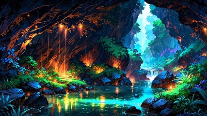 Fototapeta premium caves in new zealand anime style stunnin background