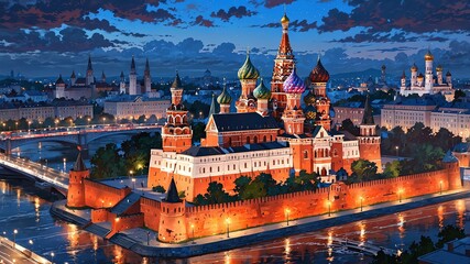 Obraz premium view of a city in russia anime style stunning aesthetic b background