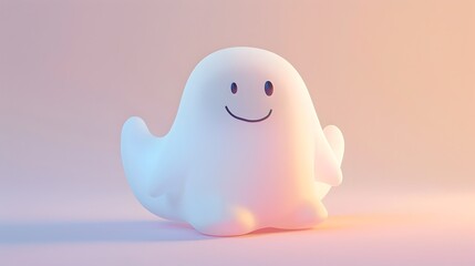 Cheerful 3D Rendered Ghostly Character with Friendly Smile in Minimalist Art Style