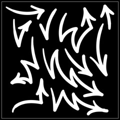 Set of hand drawn arrows on a black background. Vector illustration.