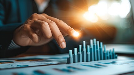 Interest rate and dividend concept, Businessman touching analyzing the economic growth graph for investment growth. business financial investment, business growth, income, marketing and profit 