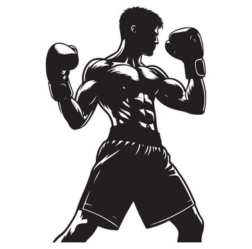recommend clip art: A boxer stands with pose vector silhouette isolated vector on white Background.