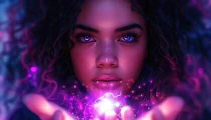 Fototapeta premium Woman Holding Glowing Inspiration Fragment, Empowering Creativity and Innovation A Vision of Potential and Breakthroughs