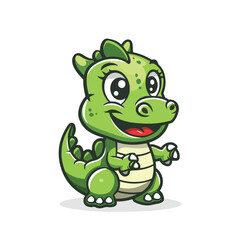 a cartoon drawing of a green crocodile with a big smile