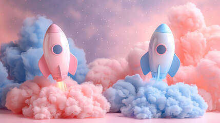 Cute gender reveal party invitation with little pink and blue socks and balloons