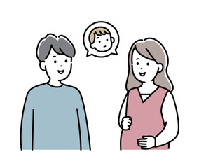 夫婦イラスト　表情　家族 　日本人　妊婦　夫婦　おしゃれ　シンプル　かわいい　赤ちゃん