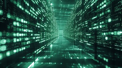 Obraz premium A matrix-style 3D network of code in a dark room AI generated illustration