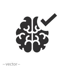 psychology doctor survey icon, health brain check, good mind, knowledge tick, flat vector illustration