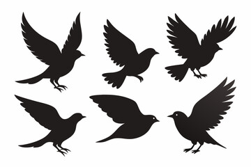 A set of bird in flight silhouette black vector artwork illustration