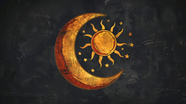 Retro-style minimalist sun and moon in a Scandinavian design for kids' wall art