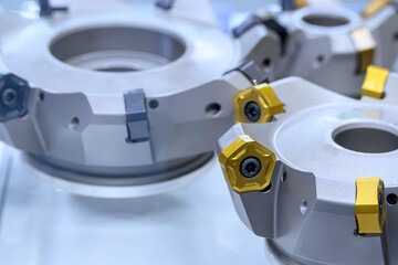 Close up scene the face milling tool for rough cutting process.