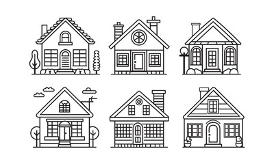 Fototapeta premium set of houses sketch , Black home silhouettes group line icon , stylish and eye-catching house front icon collection isolated vector Illustration