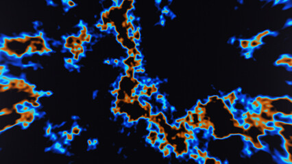 Thermal imaging background. Thermography or heat map, infrared background of terrain landscape, and heat wave. Infrared landscape scanning with lens distortion effect. Thermal imaging camera.