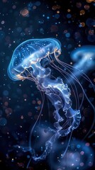 Obraz premium Create a mesmerizing digital artwork portraying the surreal harmony of jellyfish pulsating in a mesmerizing symphony of bioluminescence