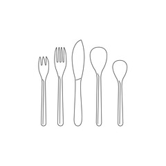 Kitchenware Japanese design outline icon set, Fork, Knife, Small Spoon And Big Spoon, Vector illustration