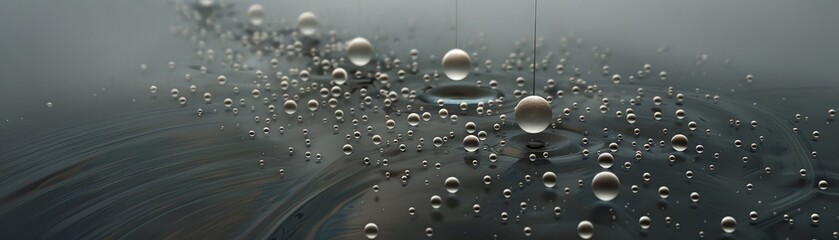 Abstract water droplets falling on a dark surface.