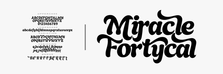 Elegant alphabet font logo. ‘MIRACLE’ ,Typography luxury classic lettering serif fonts decorative wedding vintage retro logos, design for fashion,beauty shop and brand . vector illustration © pararel terror