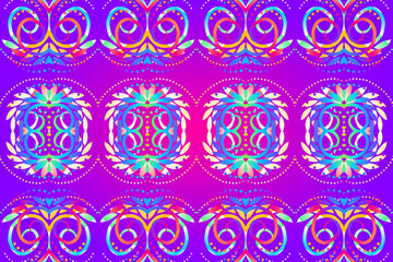 Aesthetic seamless colourful flowers and leaf line art pattern batik of indonesian traditional dayak 