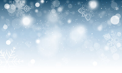 Winter Holiday Background with Snowflakes and Bokeh Lights, Perfect for Christmas and New Year Design Templates.