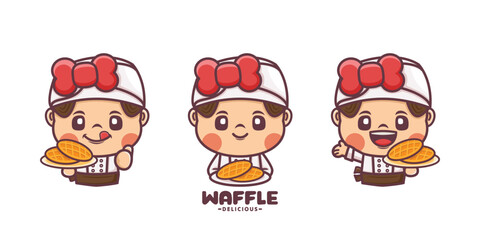 female chef cartoon mascot with waffle