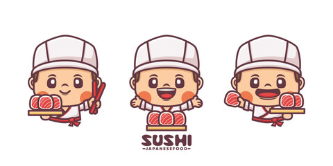 Asian style chef mascot design with japanese food sushi