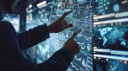 Man Interacting with Futuristic Interface