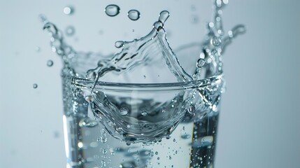 Glass of sparkling water on a desk with a laptop and plant.