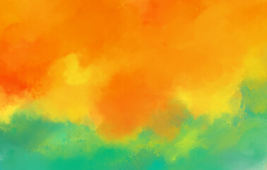 Watercolor brush paint background orange yellow and green Summer bright contrast color