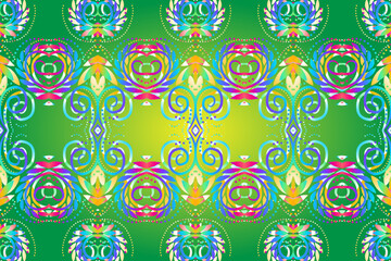 Aesthetic seamless colourful flowers and leaf line art pattern batik of indonesian traditional dayak 