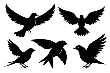 Fototapeta premium A set of bird in flight silhouette black vector artwork illustration