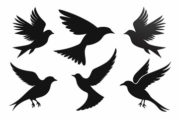 A set of bird in flight silhouette black vector artwork illustration