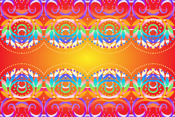 Aesthetic seamless colourful flowers and leaf line art pattern batik of indonesian traditional dayak 