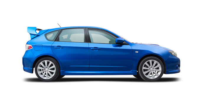 Subaru Impreza WRX hatchback car side view isolated on white background	