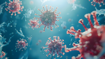 Fototapeta premium Close-up view of vibrant microscopic virus particles, showcasing their structure in a detailed and colorful scientific illustration.
