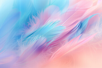 soft feathers, light pink and blue, dreamy and ethereal style
